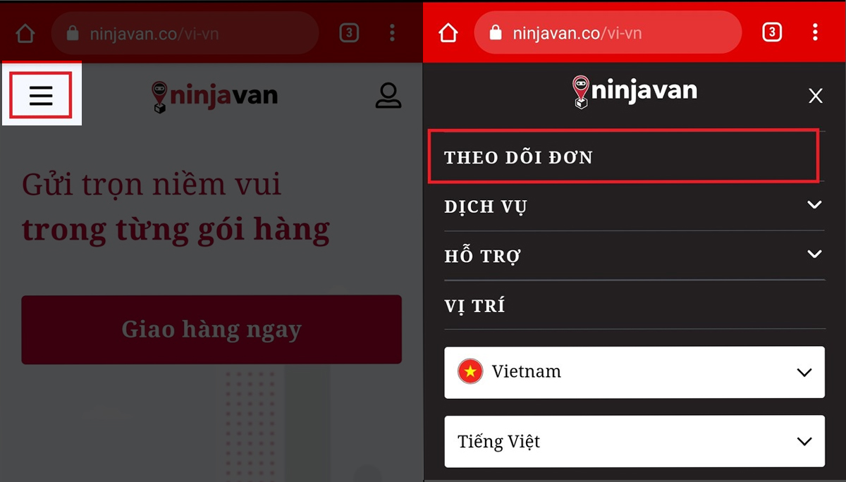 Hướng dẫn vận đơn trên trang web Ninja Van Bang