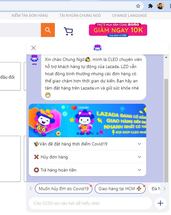 Live chat support Lazada