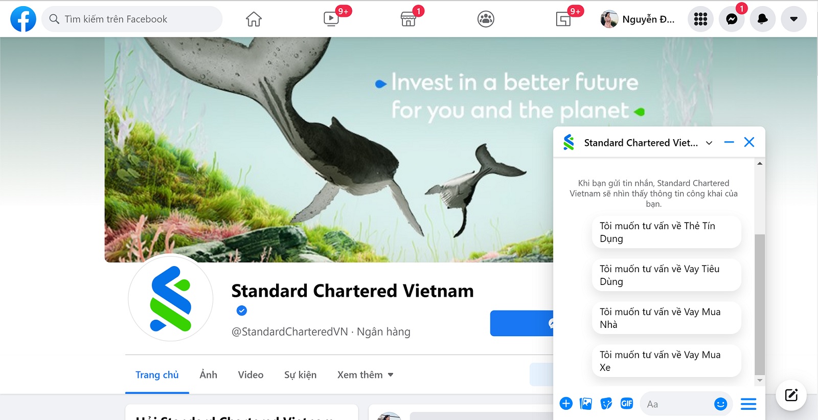 Fanpage Face book Standard Chartered Việt Nam