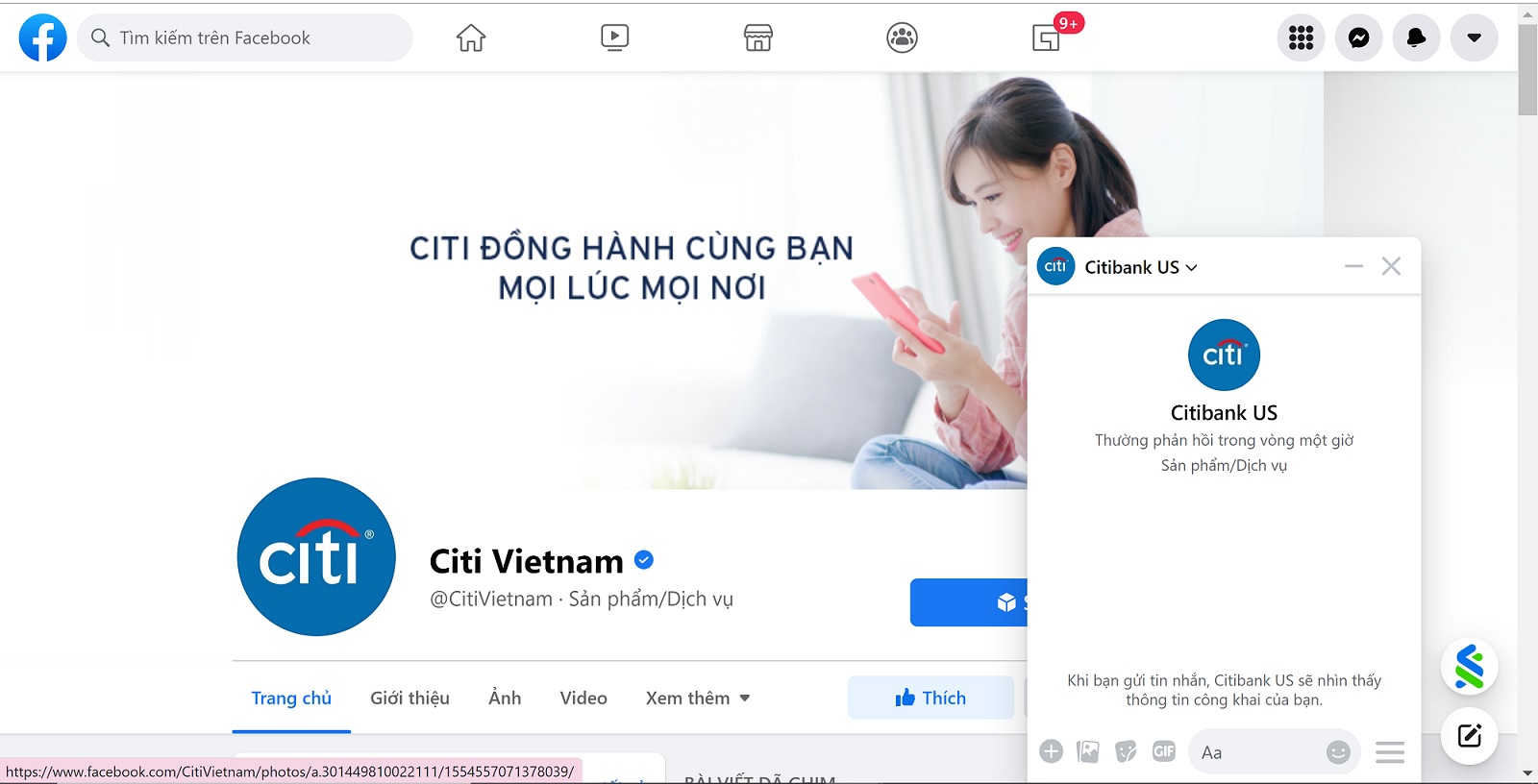 Trang người hâm mộ trên Facebook của Citibank